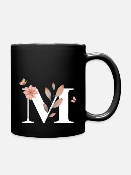 Buchstabe M Wildblumen Aquarelle - Tasse einfarbig - Schwarz