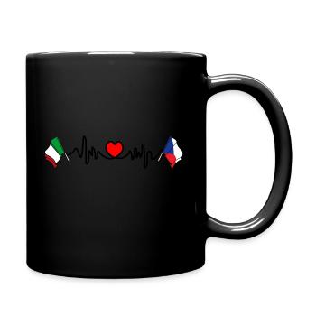 Cardio-Herz mit Flagge Italien, Tschechien - Tasse einfarbig - Schwarz - Rechts