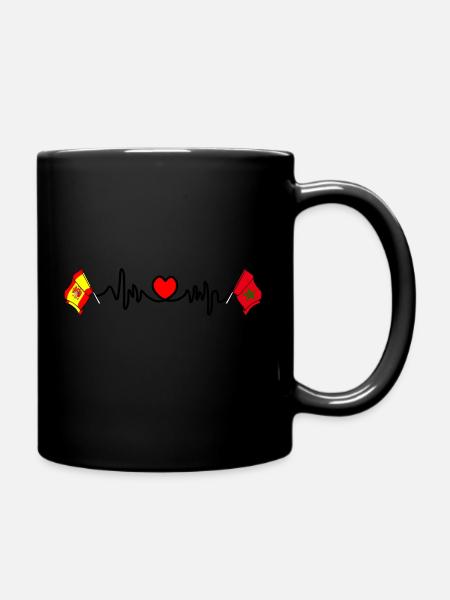 Cardio Heart mit Flagge Spanien, Marokko - Tasse einfarbig - Schwarz