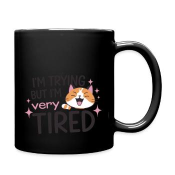 Chat fatigué essayant - Mug uni - noir - Droite