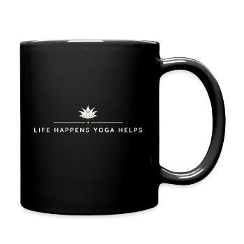 Life Happens Yoga Helps Motivation - Tasse einfarbig - Schwarz - Rechts