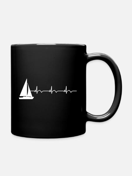 Segelboot Segeln EKG Herzschlag - Tasse einfarbig - Schwarz