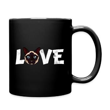 Siamese Cat Love Cartoon Face Blue Eyes Cat Mom - Full Colour Mug - black - Right