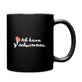 Ich kann schwimmen Meerjungfrau Cartoon - Tasse einfarbig - Schwarz - Rechts