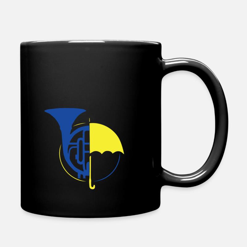 Regenschirm und Blauhorn - Tasse einfarbig - Schwarz