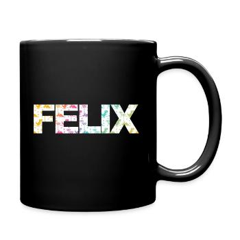 Felix - Schöner Jungen Name mit bunten Dinos - Tasse einfarbig - Schwarz - Rechts