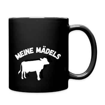 meine Mädels, Kühe Stall - Tasse einfarbig - Schwarz - Rechts