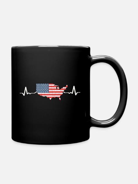 USA Heartbeat Flag America - Full Colour Mug - black