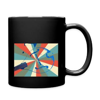 Mandoline blau vor Strahlen Hintergrund - Tasse einfarbig - Schwarz - Rechts