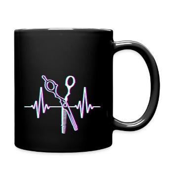 Herzschlag Frisör Salon Schere Barber Friseur Gesc - Tasse einfarbig - Schwarz - Rechts