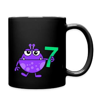 Funny Purple Cartoon Number Seven Monster - Full Colour Mug - black - Right