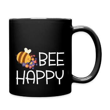 « Bee Happy » - lettrage blanc avec abeille - Mug uni - noir - Droite