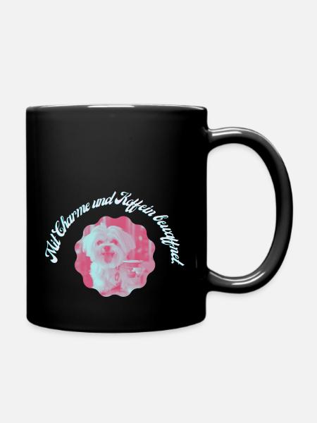 Charme und Koffein - Tasse einfarbig - Schwarz