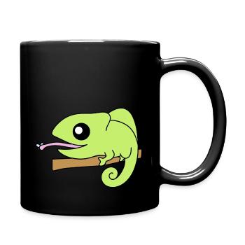cute chameleon on tree stick - Full Colour Mug - black - Right