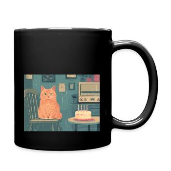Happy Birthday cat - Tasse einfarbig - Schwarz - Rechts