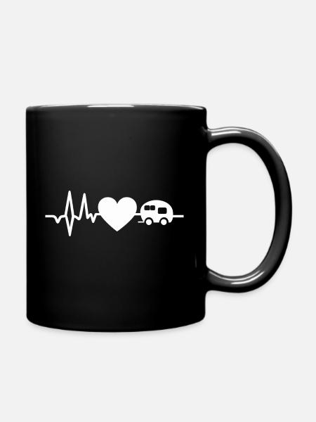 Heart Line Caravan with Heart Design for Campers - Full Colour Mug - black