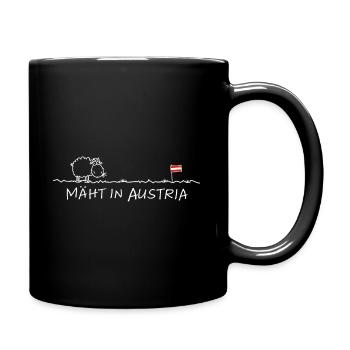 Mäht in Austria – Schaf Spruch Wortspiel - Tasse einfarbig - Schwarz - Rechts