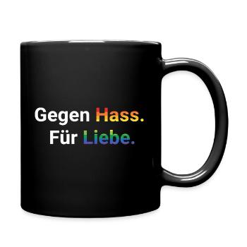 Liebe statt Hass Spruch Frieden Statement - Tasse einfarbig - Schwarz - Rechts