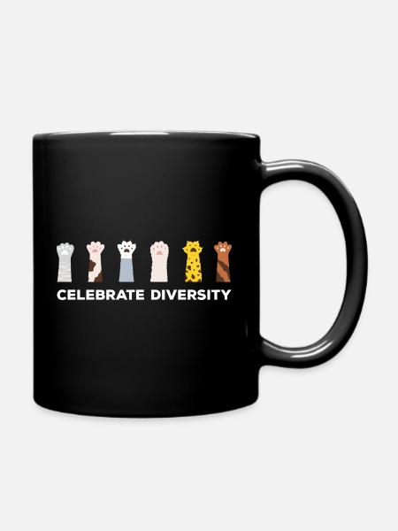 Celebrate Diversity Katzen Vielfalt Katzenpfoten - Tasse einfarbig - Schwarz