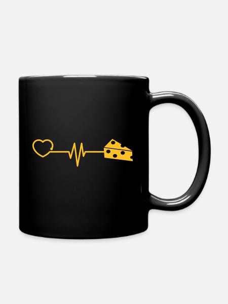 Cheese cheese lover gift funny heartbeat EKG - Full Colour Mug - black