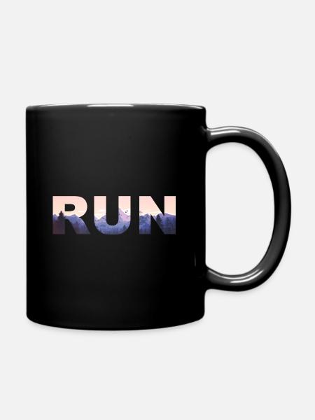 RUN Running Running Jogging Fitness Mountains Font - Full Colour Mug - black