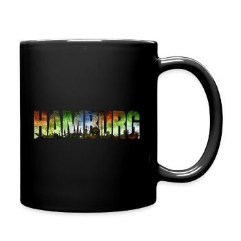 Hamburg Schriftzug mit Skyline - Tasse einfarbig - Schwarz - Rechts