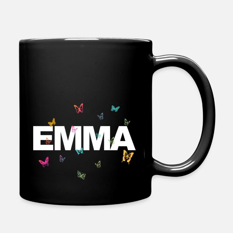 Emma - Schöner Name mit bunten Schmetterlingen - Tasse einfarbig - Schwarz