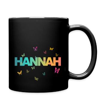Hannah - Beautiful name with butterflies, girls - Full Colour Mug - black - Right