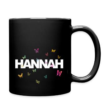 Hannah - Beautiful name with butterflies, girls - Full Colour Mug - black - Right