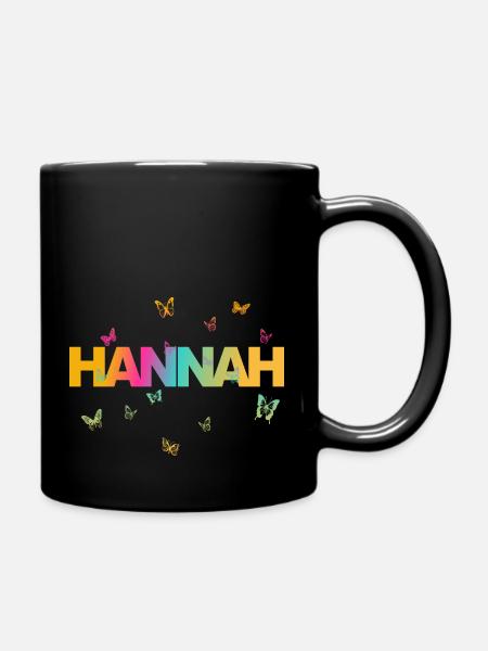 Hannah - Beautiful name with butterflies, girls - Full Colour Mug - black