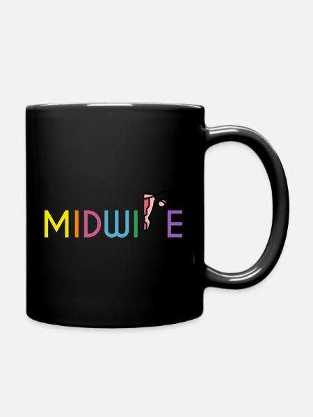 Hebamme mit Uterus - Tasse einfarbig - Schwarz