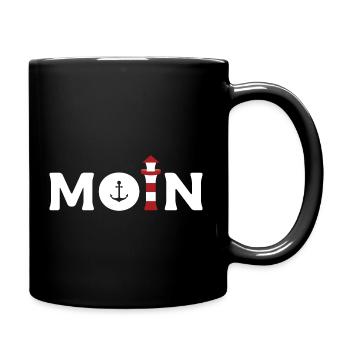 Moin - Anker und Leuchtturm - Tasse einfarbig - Schwarz - Rechts