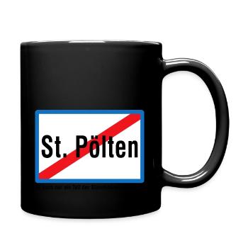 St. Pölten und die Bielefeld Verschwörung Satire - Tasse einfarbig - Schwarz - Rechts