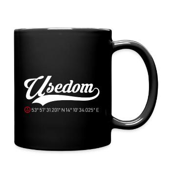 Insel Usedom Koordinaten roter Anker - Tasse einfarbig - Schwarz - Rechts
