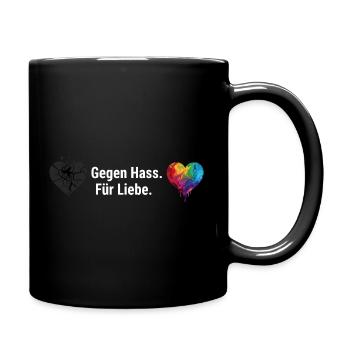 Liebe statt Hass Regenbogen Herz Motiv - Tasse einfarbig - Schwarz - Rechts