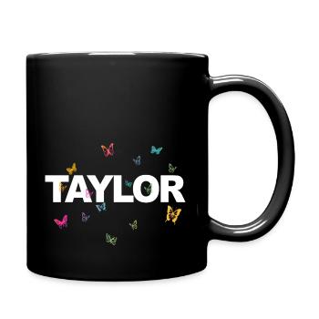 Taylor - Beautiful name with butterflies, girls - Full Colour Mug - black - Right
