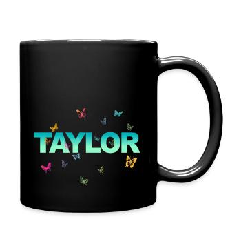 Taylor - Beautiful name with butterflies, girls - Full Colour Mug - black - Right