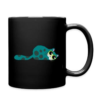 Sleepy Big Eyed Fluffy Kitten - Full Colour Mug - black - Right