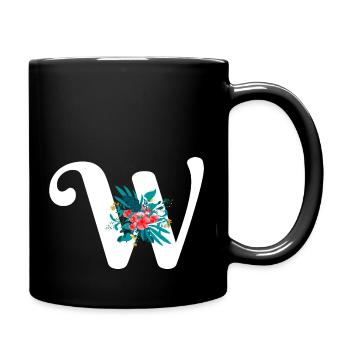 Buchstabe W geblüht - Tasse einfarbig - Schwarz - Rechts