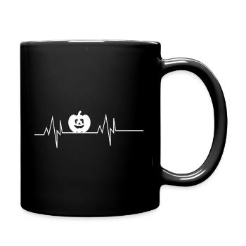 Halloween Kürbis Herzschlag - Tasse einfarbig - Schwarz - Rechts