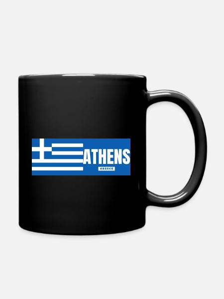Athens City with Greek Flag - Full Colour Mug - black