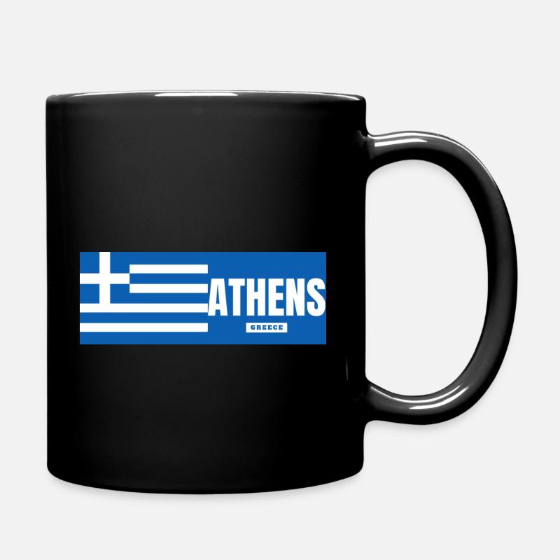 Athens City with Greek Flag - Full Colour Mug - black