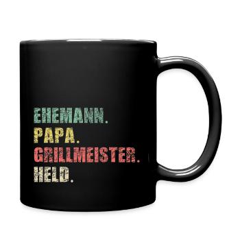 Ehemann Papa Grillmeister Held | Vintage Vatertags - Tasse einfarbig - Schwarz - Rechts