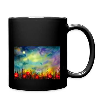 Sternennacht Blumen - Tasse einfarbig - Schwarz - Rechts