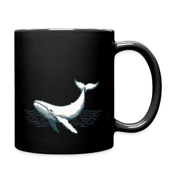 Buckelwal schwimmt im Meer, Illustration, Wal - Tasse einfarbig - Schwarz - Rechts