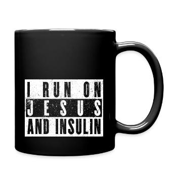Humorvolles Geschenk: I Run On Jesus & Insulin - Tasse einfarbig - Schwarz - Rechts