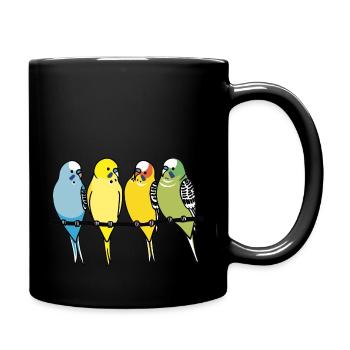 Wellensittich, Wellensittiche auf einer Stange - Tasse einfarbig - Schwarz - Rechts