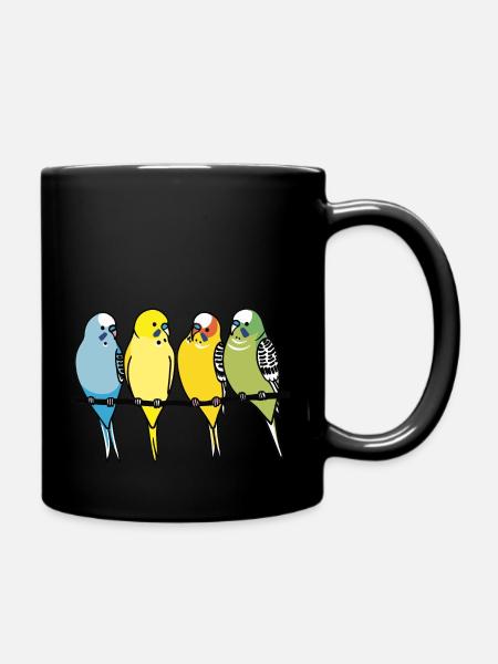 Wellensittich, Wellensittiche auf einer Stange - Tasse einfarbig - Schwarz