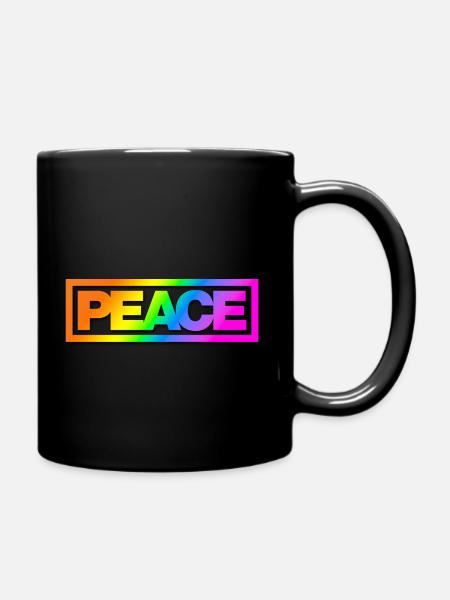 Typo PEACE Rainbowcolours Shadow - Full Colour Mug - black