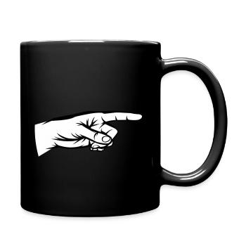Zeigefinger, Hand, Da lang, Zeiger, Du bist - Tasse einfarbig - Schwarz - Rechts